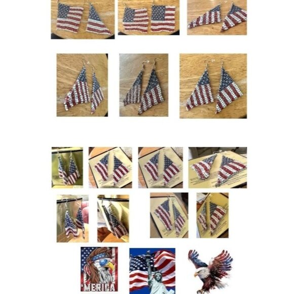 New American Flag Earrings Drop Dangle Stars Stripes Patriotic July 4 Ve… - Picture 11 of 12